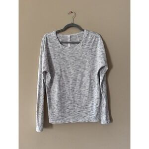 Lululemon Womens Long Sleeve Knit Shirt Thumb Holes Size 6 Soft White Stripe EUC